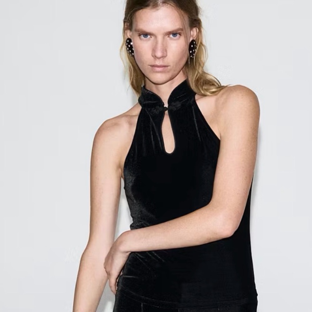 NWOT Mango Black Velvet Halter Tank Top